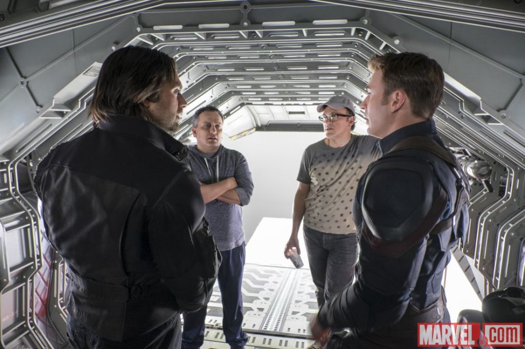 Directors Joe and Anthony Russo with stars Chris Evans and Sebastian Stan. Image courtesy of Marvel