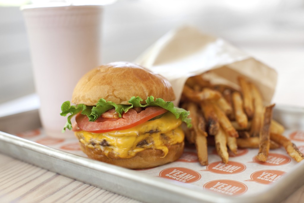 YEAH burger with milkshake and fries horizontal