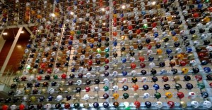 768 football helmets greet you at the entrance of the College Football Hall of Fame in Downtown Atlanta