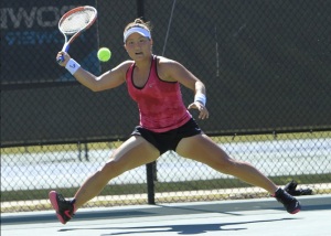 Grace Min tracks down a forehand in Macon
