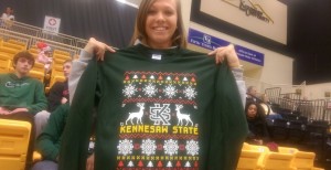 Ugly Christmas Sweaters were given away to fans at Kennesaw State on Monday