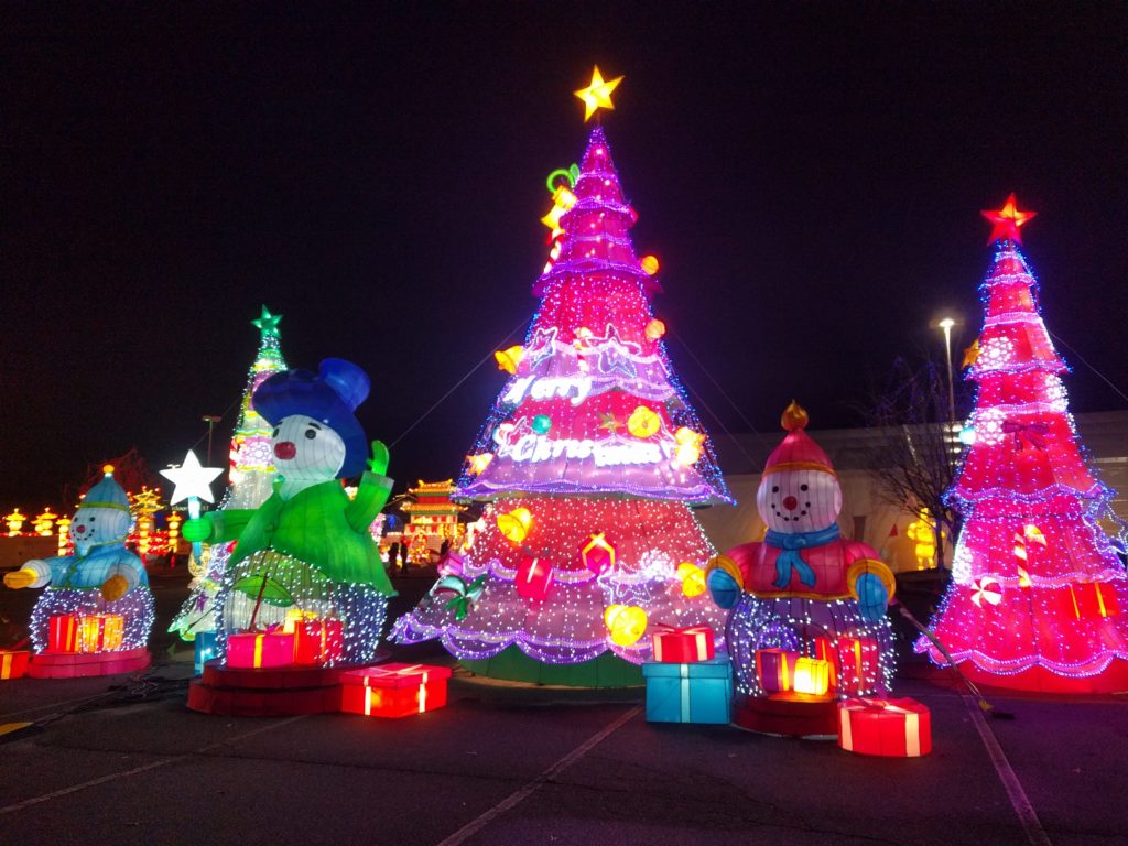 Christmas trees in the Christmas Village at Illuminate