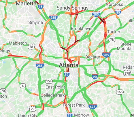 map of atlanta traffic Atlanta Traffic Patterns Over The Thanksgiving Holiday Gafollowers map of atlanta traffic