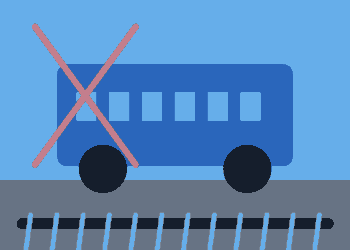 AI-generated illustration of a freight train blocking an urban road crossing.