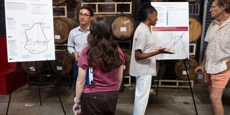 Atlanta BeltLine staff presenting transit study maps during the September 3, 2026 Citywide Conversation.