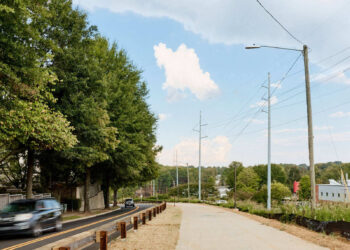 An existing paved section of Atlanta’s Northwest Trail beside a roadway and utility corridor; file photo.