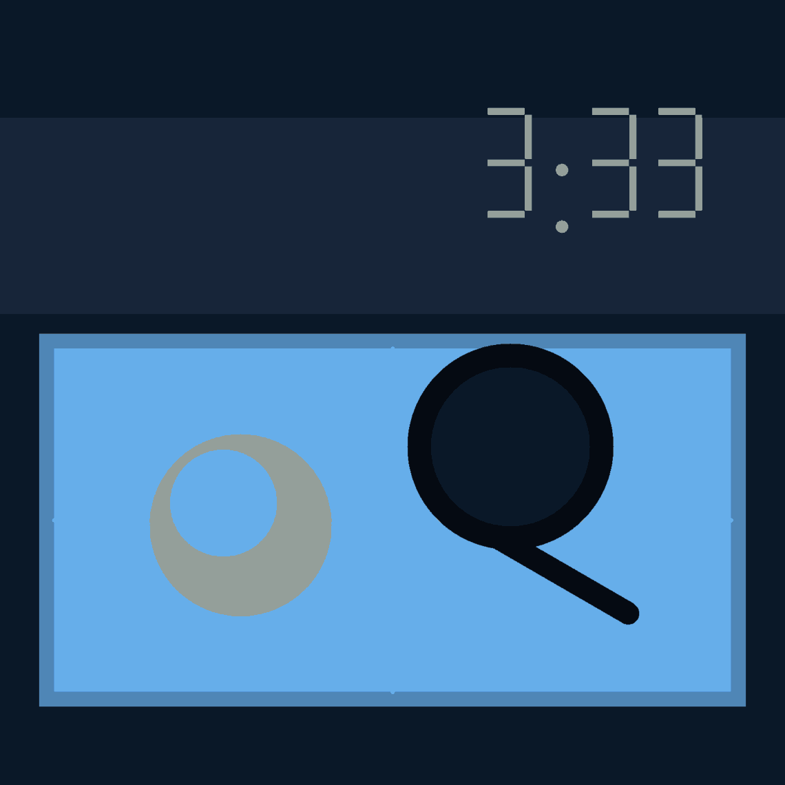 AI-generated illustration of a tennis ball and racket on a blue court beneath a 3:33 a.m. stadium clock.