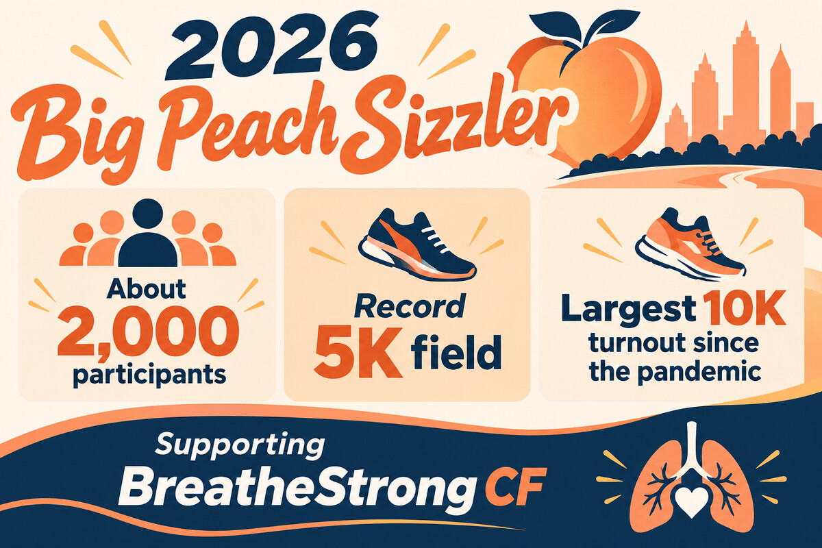 AI-generated illustration showing approximately 2,000 participants, a record 5K field and the event’s support for BreatheStrong CF.