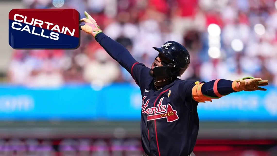 Ronald Acuña Jr. celebrating after his game-tying three-run home run against Philadelphia on September 6, 2026.