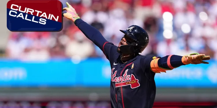 Ronald Acuña Jr. celebrating after his game-tying three-run home run against Philadelphia on September 6, 2026.