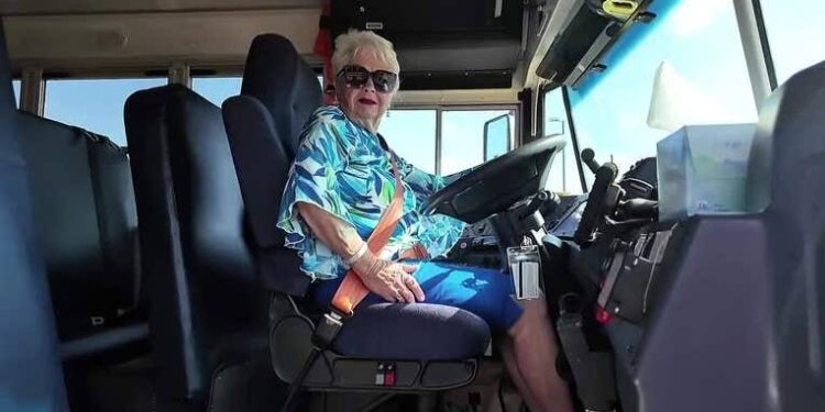 Henry County school bus driver Darlene Campbell seated behind the wheel