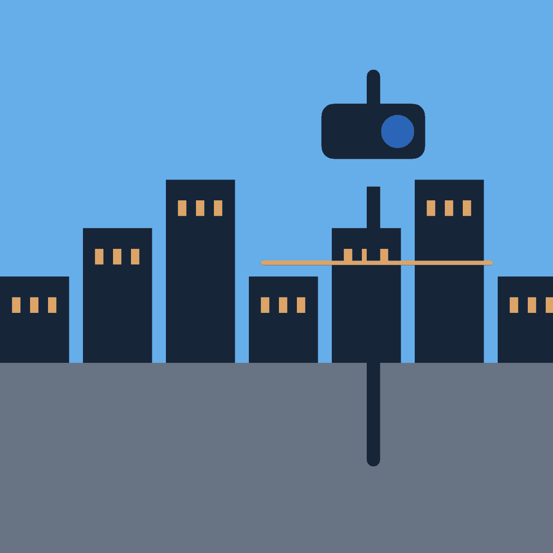 AI-generated illustration of a roadside license-plate camera in a city setting without real plates.