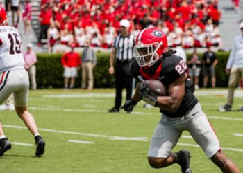 Georgia running back Dante Dowdell during the 2026 G-Day game; file image via WSB-TV.