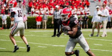 Georgia running back Dante Dowdell during the 2026 G-Day game; file image via WSB-TV.