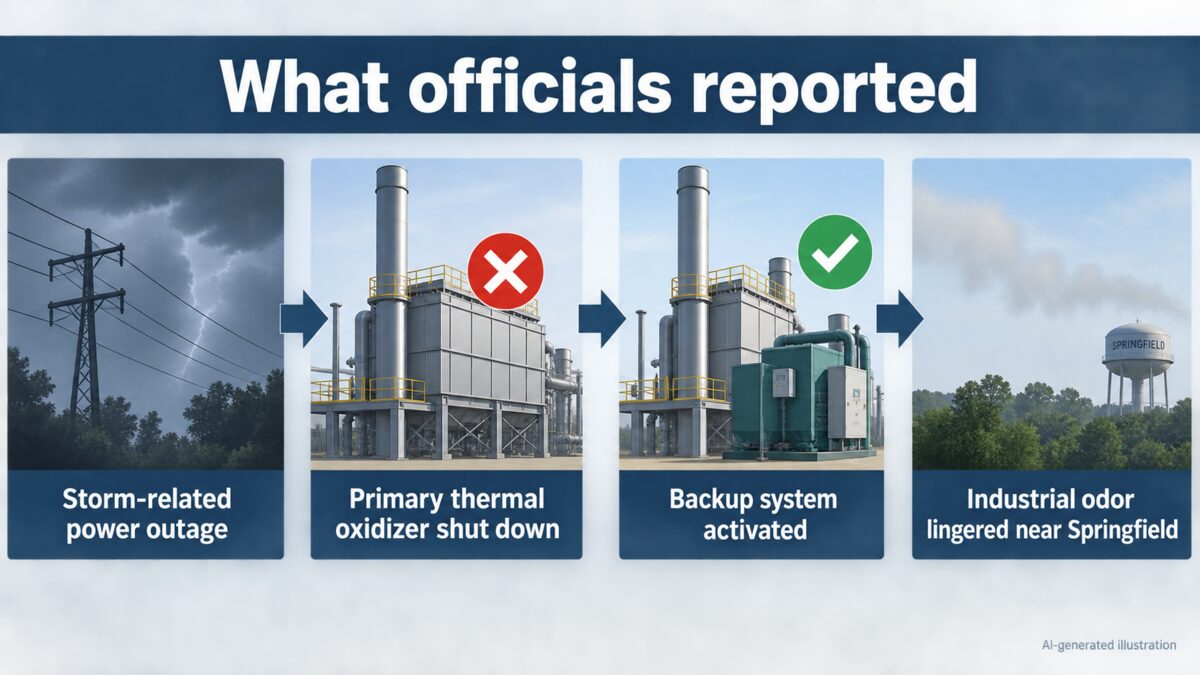 AI-generated illustration showing how the power outage and oxidizer malfunction led to the reported odor.