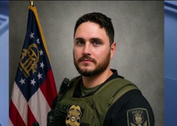 Warm Springs Police Sgt. Chris Fisher in an official department portrait; file image via FOX 5 Atlanta.