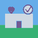AI-generated illustration of a public building, a police symbol and a heart representing the safe infant recovery.