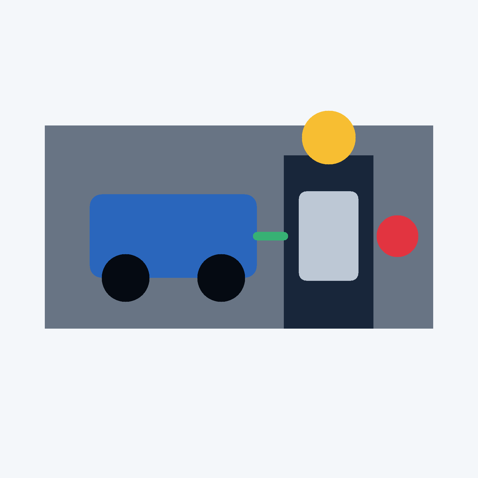 AI-generated illustration of a generic vehicle at a transit station and a safe police response without identifiable people.