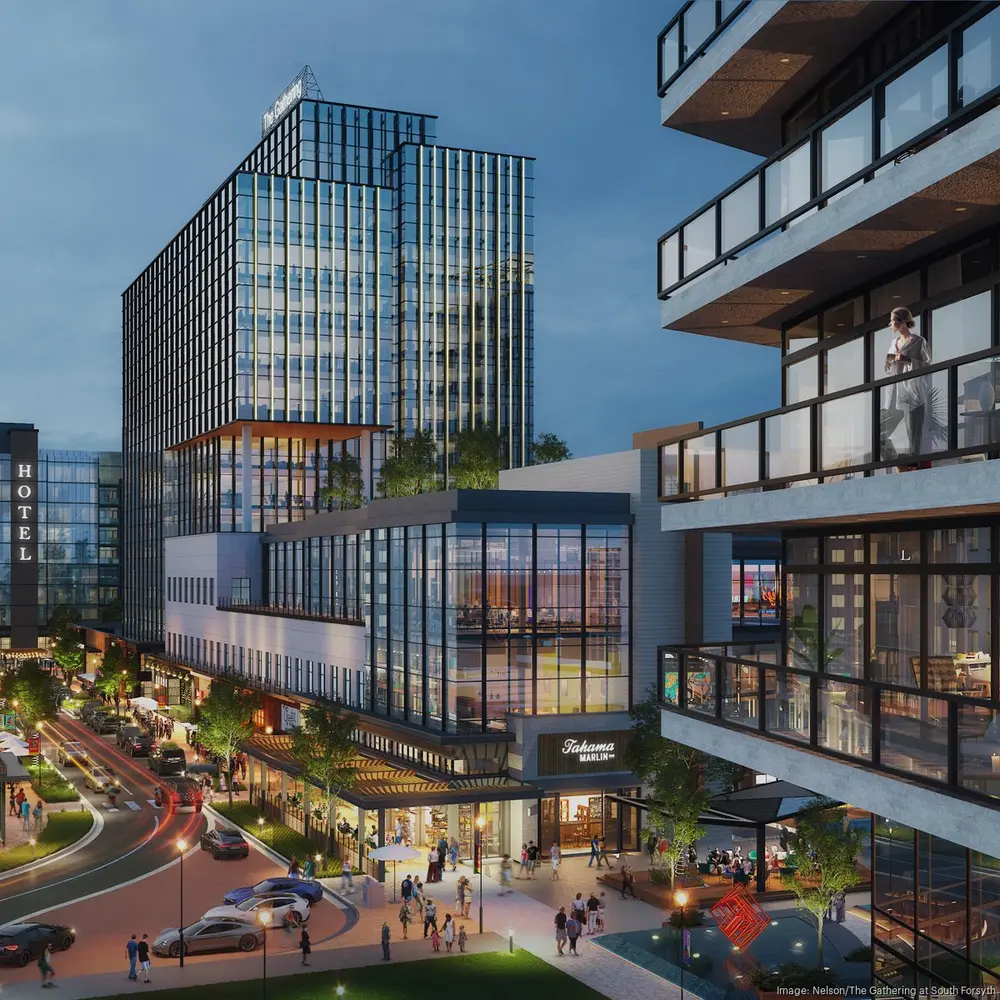 Street-level rendering of hotels, residences and businesses planned at The Gathering at South Forsyth
