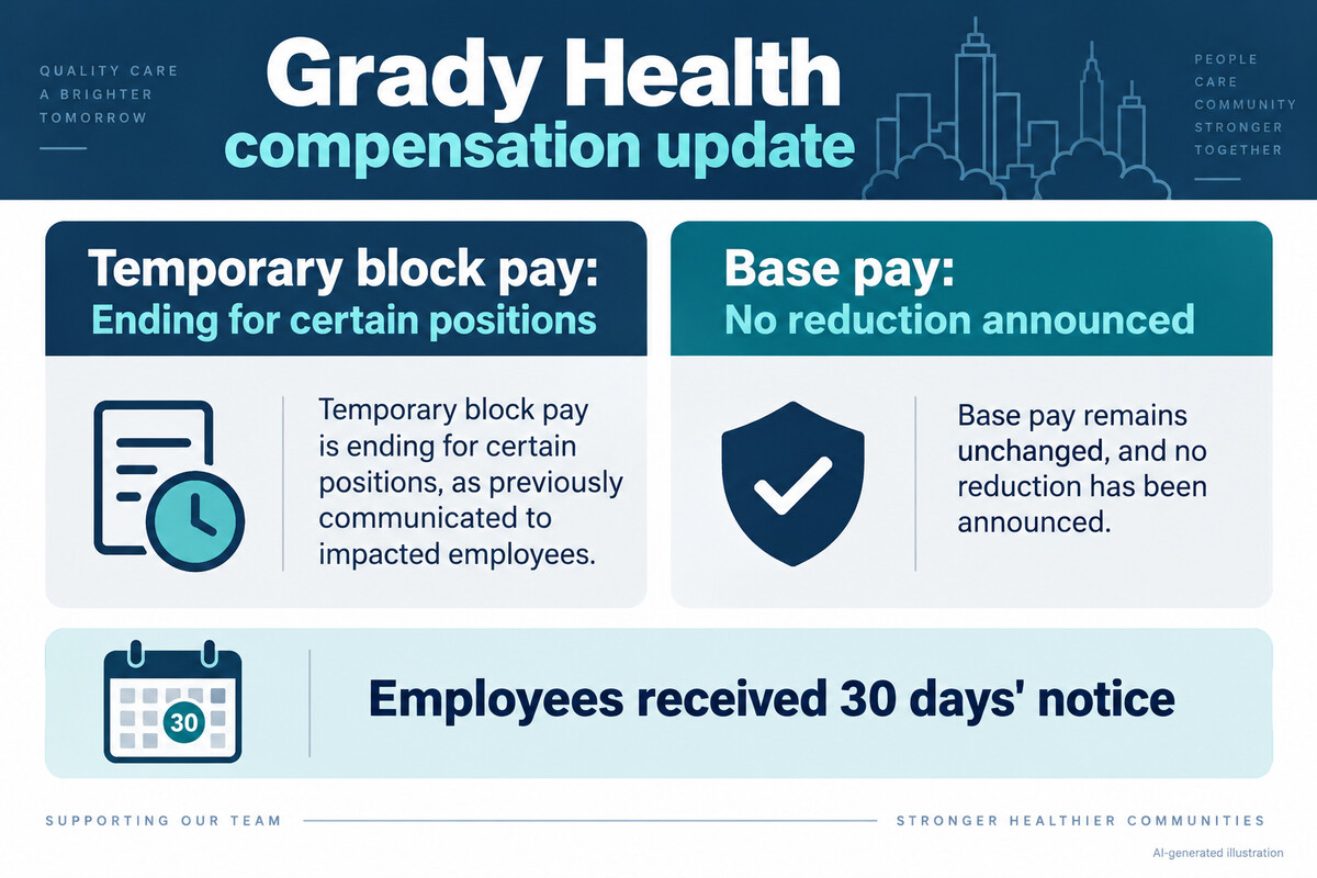 AI-generated illustration showing temporary block pay ending while nursing base pay remains unchanged.