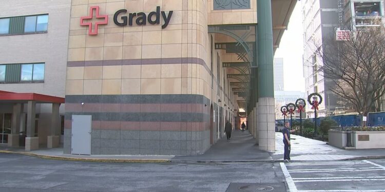Exterior of Grady Memorial Hospital in downtown Atlanta; WSB-TV file photo.