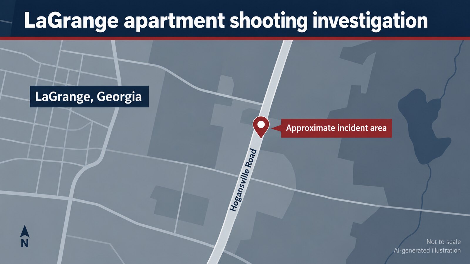 AI-generated illustration locating the approximate incident area along Hogansville Road in LaGrange.