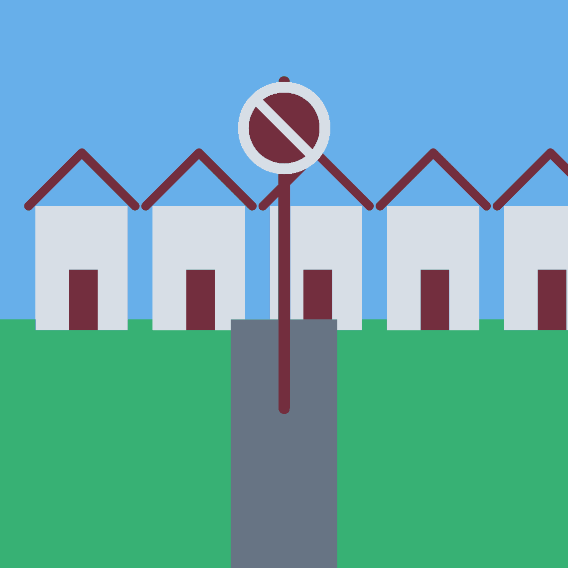 AI-generated illustration of a residential Atlanta street with a no-parking sign.