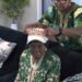 Mabel Dunbar wearing a crown during her 112th birthday celebration in Fayetteville