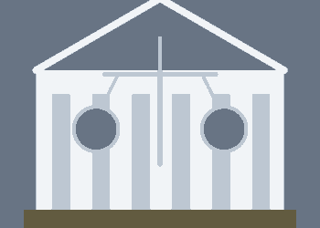 AI-generated illustration of a courthouse and scales of justice representing the charges against Cobb attorney Roger Curry.