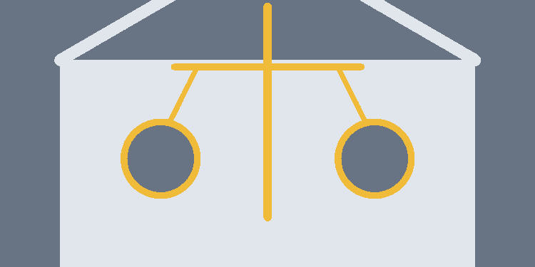 AI-generated illustration of a courthouse and scales of justice representing the charges against Cobb attorney Roger Curry.