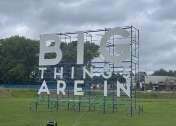 The Works sign on a grassy lawn in Atlanta, photographed in July 2021.