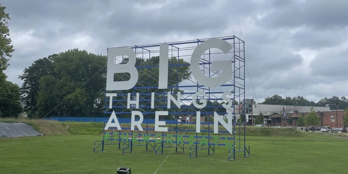 The Works sign on a grassy lawn in Atlanta, photographed in July 2021.