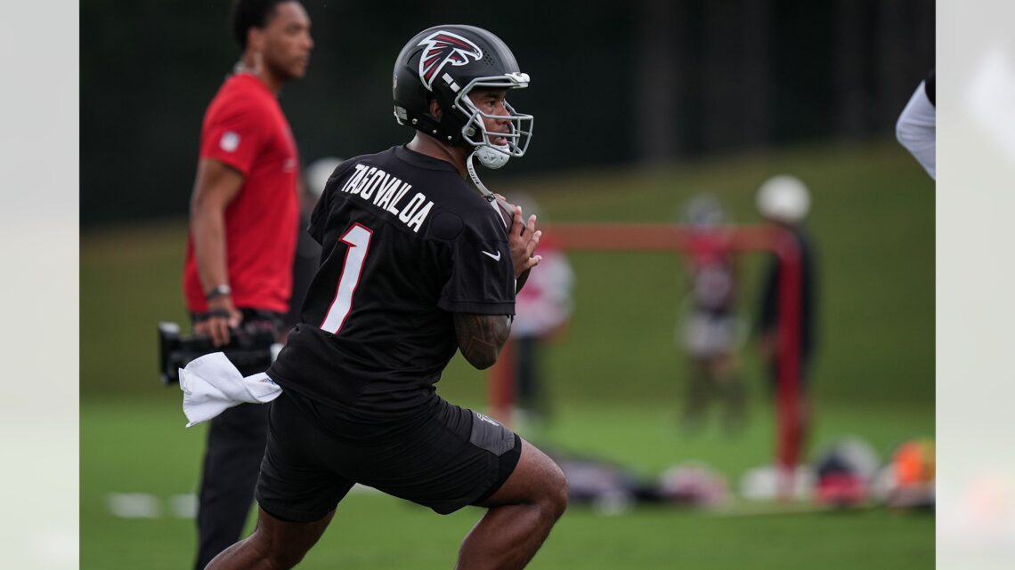 Atlanta Falcons quarterback Tua Tagovailoa during practice in Flowery Branch on September 7, 2026.