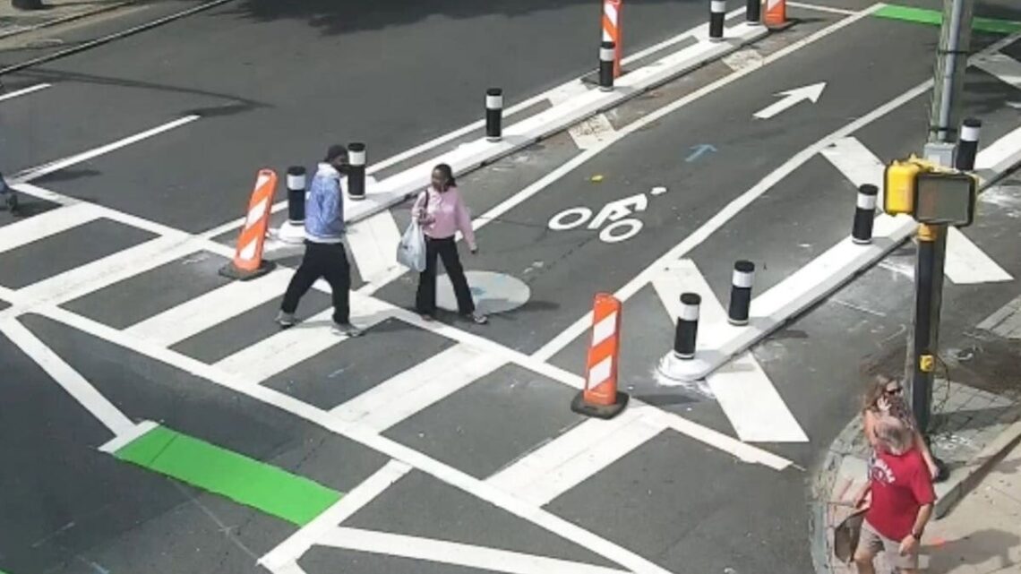 Atlanta Police Department surveillance footage showing a suspect confronting a woman near 10th and West Peachtree streets in Midtown Atlanta on Oct. 3, 2026.