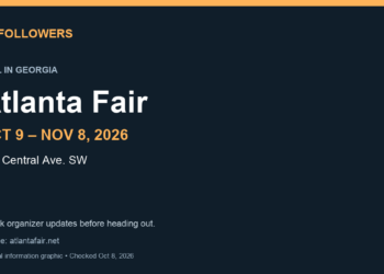 Atlanta Fair, October 9 through November 8, 2026, at 688 Central Avenue Southwest. Check organizer updates.